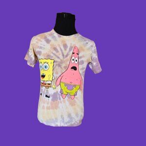 NICKELODEON SPONGE BOB & SQUIDWARD ADULT SHORT SLEEVE TIE-DYE T-SHIRT - SIZE S